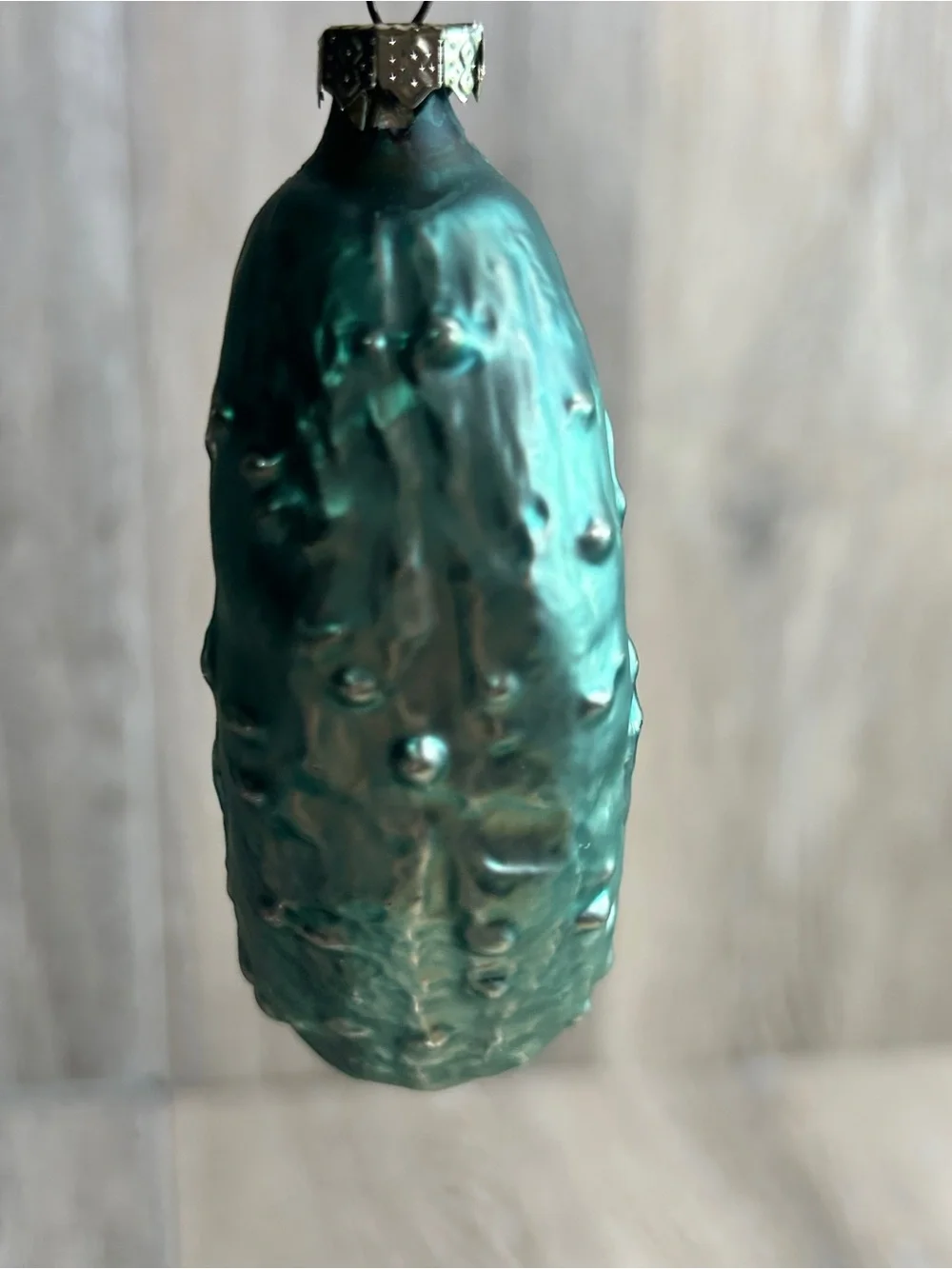 Vintage German Green Glass Pickle Ornament • Christmas Tree Decor • 4 Inch